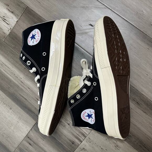 NWT Comme Des Garcons Converse Play High Top Sneakers Black Men's 9 Women's 11 - Picture 4 of 9
